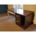 Espresso Single Pedestal Straight Desk with PC Compartment